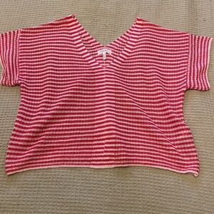 Red & White Striped V-Neck Knit Top by Part Two